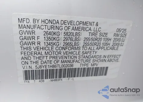 2026 Acura Mdx Advance Package from USA, damaged, VIN 5J8YE1H86TL002036